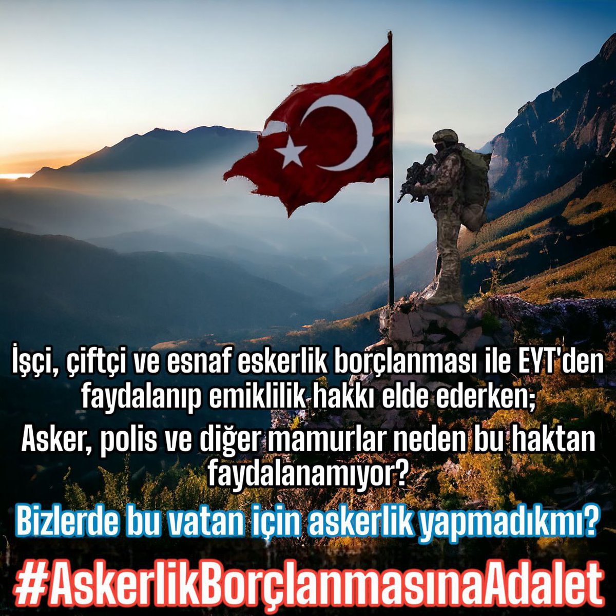 <a href="/YalcinDoganVHP/">Yalçın Doğan</a> <a href="/RTErdogan/">Recep Tayyip Erdoğan</a> <a href="/dbdevletbahceli/">Devlet Bahçeli</a> <a href="/isikhanvedat/">Prof. Dr. Vedat Işıkhan</a> Polis ve askerler olarak ASKERLİK BORÇLANMASI mağduriyetimizi herkese anlatmayı başardık ancak mağduriyetimiz halen çözülmedi Sn.  yetkililer mağduriyetimiz ne zaman çözülecek acilen çözüm bekliyoruz.
<a href="/csgbakanligi/">T.C. Çalışma ve Sosyal Güvenlik Bakanlığı</a>
<a href="/resulkurt34/">Doç. Dr. Resul Kurt</a>
<a href="/AhmetAYDIN_02/">Ahmet AYDIN</a>
<a href="/MHP_Bilgi/">MHP</a>
<a href="/Akparti/">AK Parti</a>
#PoliseAdilÜcret