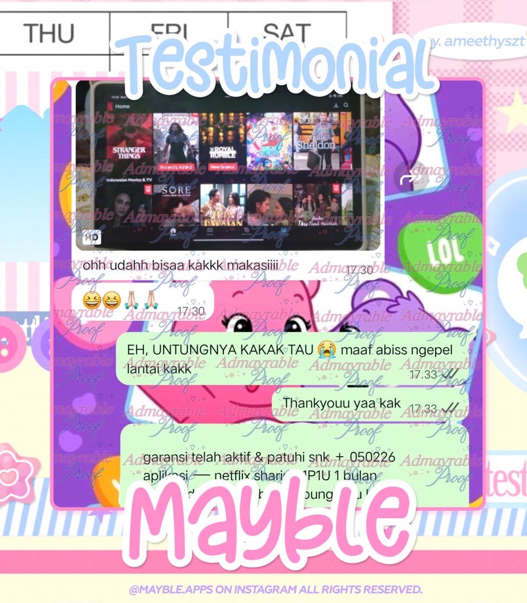 _chelry's tweet image. ⠀
⠀￮     𝆬    ☾︎    ֹ    testimoni    ۪     ໋  𔓕
⠀☆ 𝅄   ׁ 50.000 ˗  ⭐️    ۪    별    𝆹⬦

⠀੪    ۪    ⭒  𝗻𝗲𝘁𝗳𝗹𝗶𝘅   ׂ   𐨂  🥧   ᧔᧓
⠀ ♡︎     𝟏𝐏𝟏𝐔 𝟏 𝐁𝐔𝐋𝐀𝐍   ׂ     𑄾

⠀୨୨    〭   𝗍𝗈𝗄𝗈 𝗆𝖺𝗒𝖻𝗅𝖾    ݈    ֹ    🌸௧
⠀