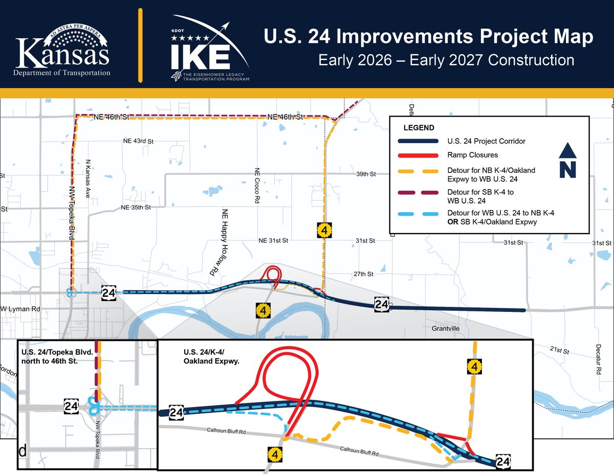 NEKansasKDOT's tweet photo. 🔶Next phase of US24 project begins next week in Shawnee, Jefferson counties.
▶️Details: https://t.co/TMEcrAwlDb https://t.co/DSZhRMsNk7