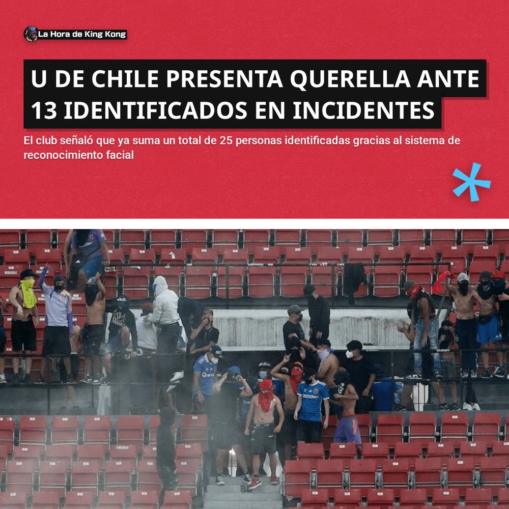 horadekingkong's tweet photo. 🔥 U de Chile presenta querella ante 13 identificados en incidentes 

👇 Lee la nota completa aquí:
https://t.co/PQgoTPztbm

#UniversidaddeChile #hinchas #incidentes #querellas # https://t.co/7XuzLk13Kr