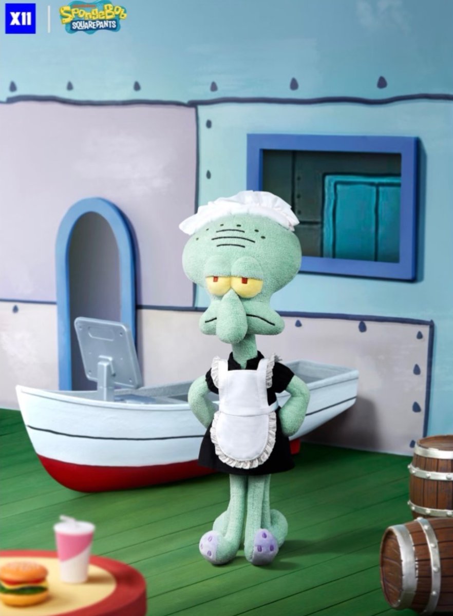 why is nobody talking about these plushies recently released of spongebob and squidward in maid outfits