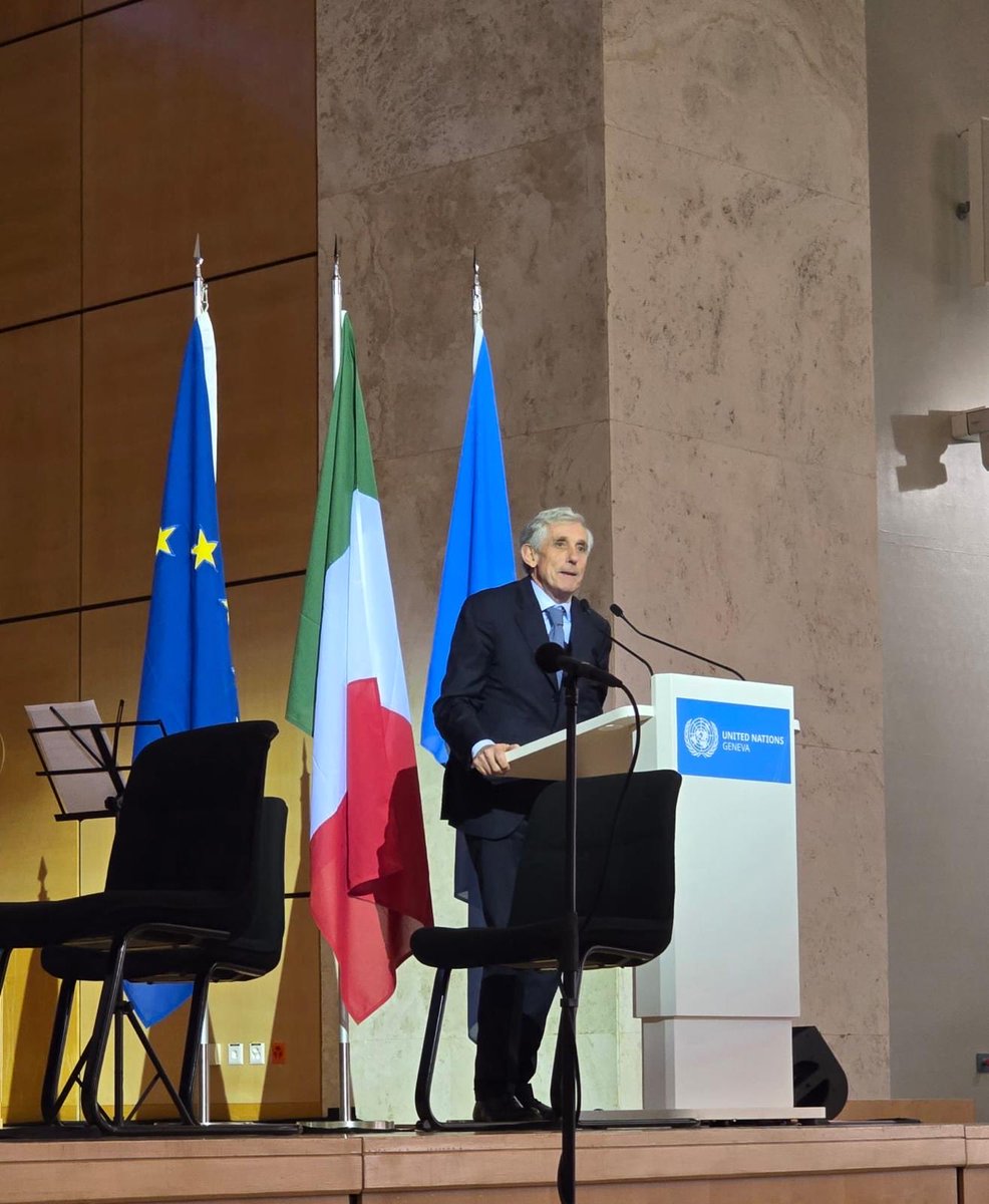 ItalyUN_Geneva's tweet photo. A unique concert blending #music, #cinema, #digital technologies &amp; Southern Italy #cultural heritage to launch the 2026–28 mandate at @UN_HRC.  
Full house at Palais des Nations: culture fostering dialogue, mutual understanding &amp; #peace among nations. 🙏🏻 to #Music4D Orchestra! https://t.co/Bylz0gHz3o
