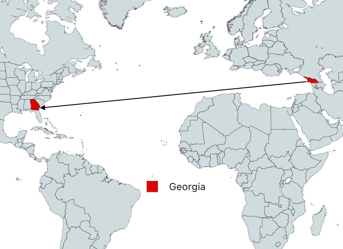TerribleMaps's tweet image. You can sail in a perfectly straight line from Georgia to Georgia