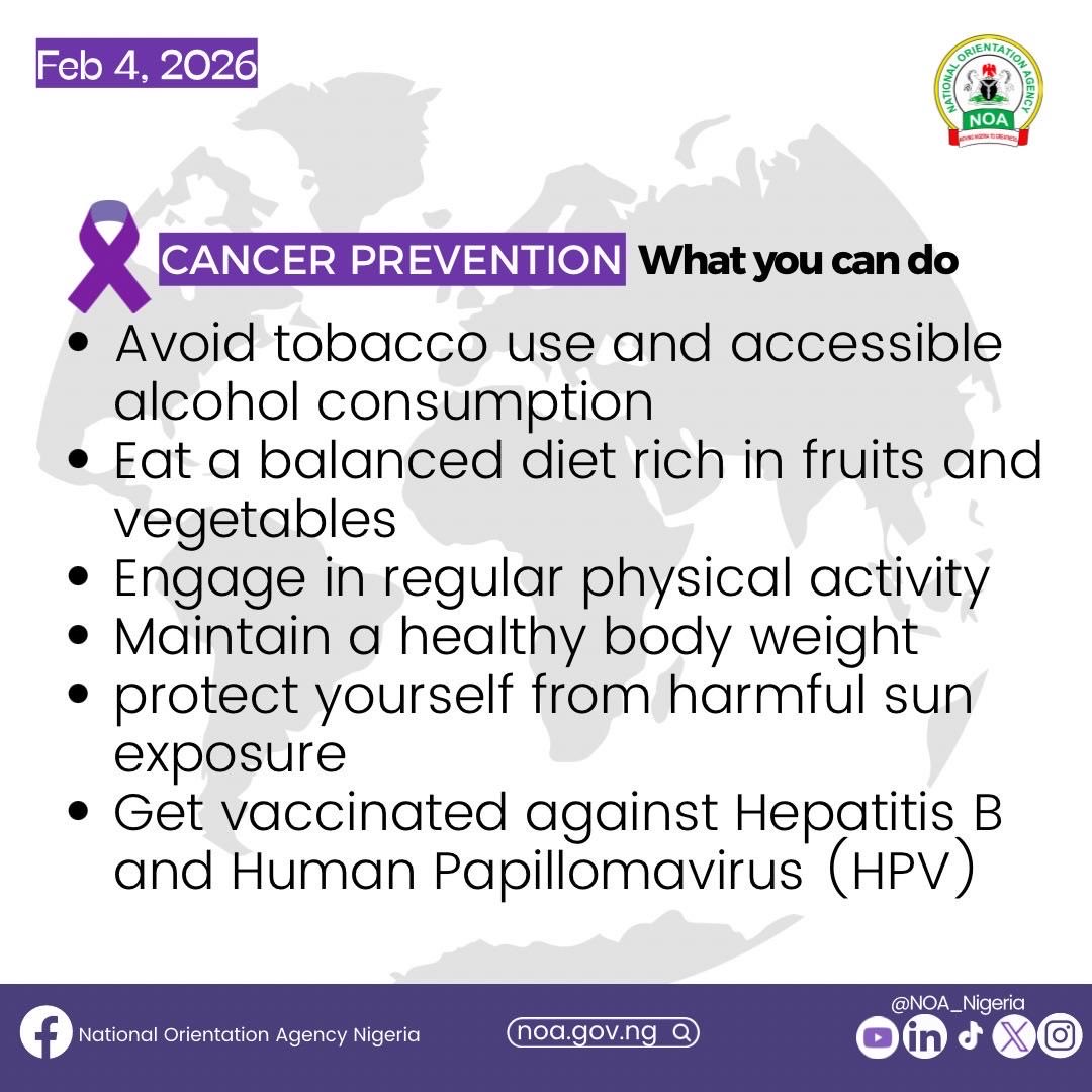 #WorldCancerDay2026 #NOA 
<a href="/Fmohnigeria/">Federal Ministry of Health, NIGERIA</a>