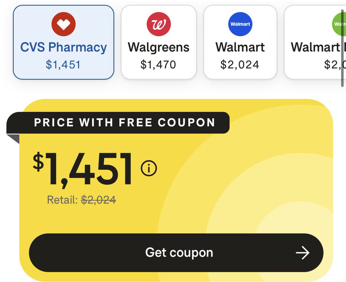 HoeMechanomics's tweet image. TrumpRX is actually insane. Here’s a comparison of one extremely expensive fertility drug on TrumpRX and goodRX. The goodRX price is almost 5 times higher!