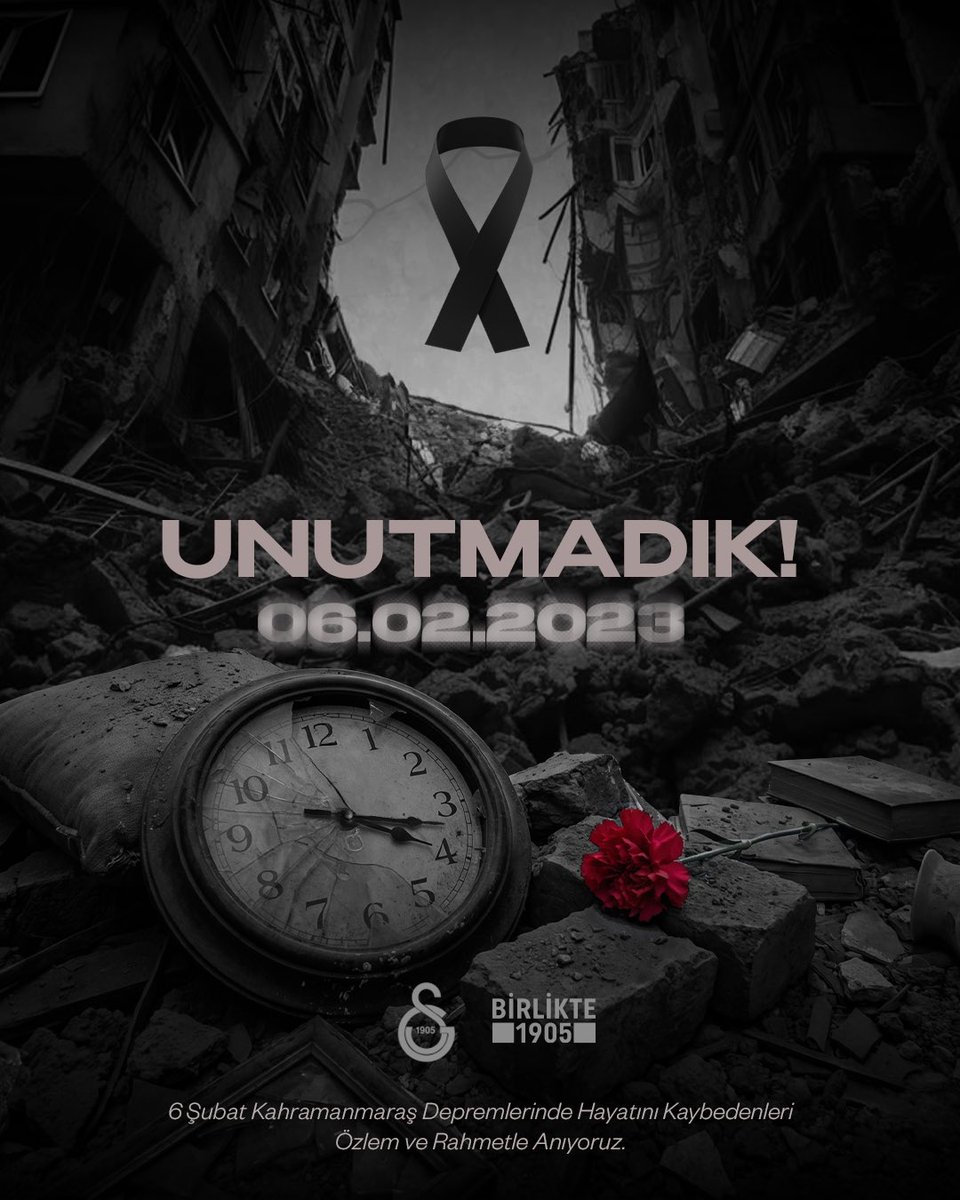 Yüreklerimizin yandığı gecenin üzerinden tam üç yıl geçti…

6 Şubat Kahramanmaraş depremlerinin yıl dönümünde hayatını kaybedenlere Allah’tan rahmet, yakınlarına sonsuz sabır diliyoruz.

Galatasaray camiası olarak her zaman yanınızda olmaya devam edeceğiz.