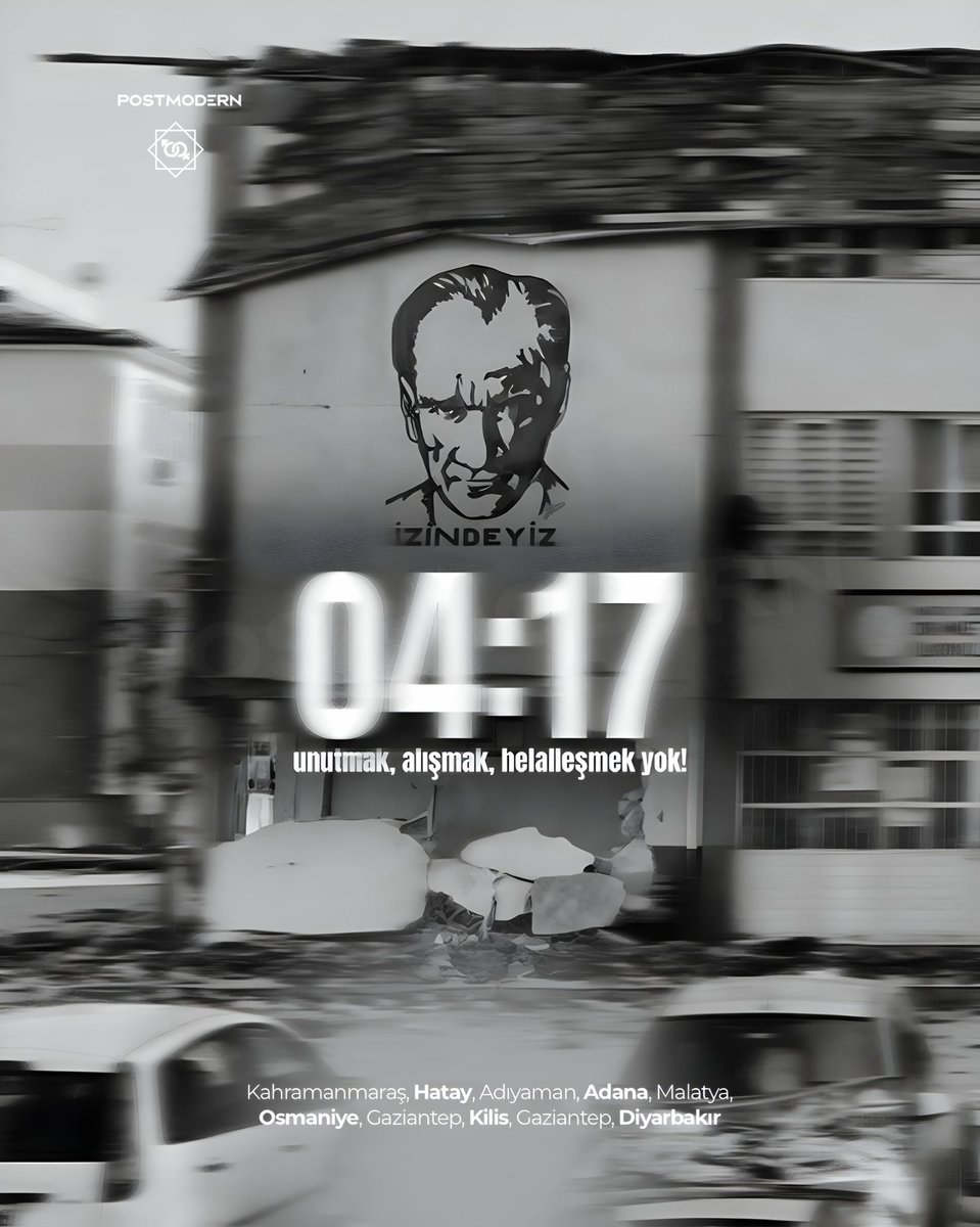 04:17 — 3 yıl geçti… 6 Şubat 2023’te hepimizi derinden yaralayan depremde yaşamını yitiren tüm yurttaşlarımızı rahmetle anıyor, geride kalanlara sabır diliyoruz. 

Unutmak, alışmak, helalleşmek yok.