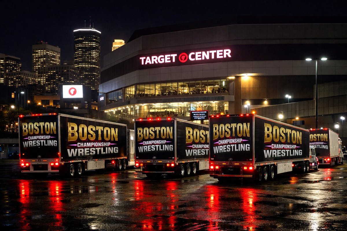 BCW Semi Trailers arriving at the #TargetCenter in Minneapolis for Saturday’s #BCWFinalHour PLE!