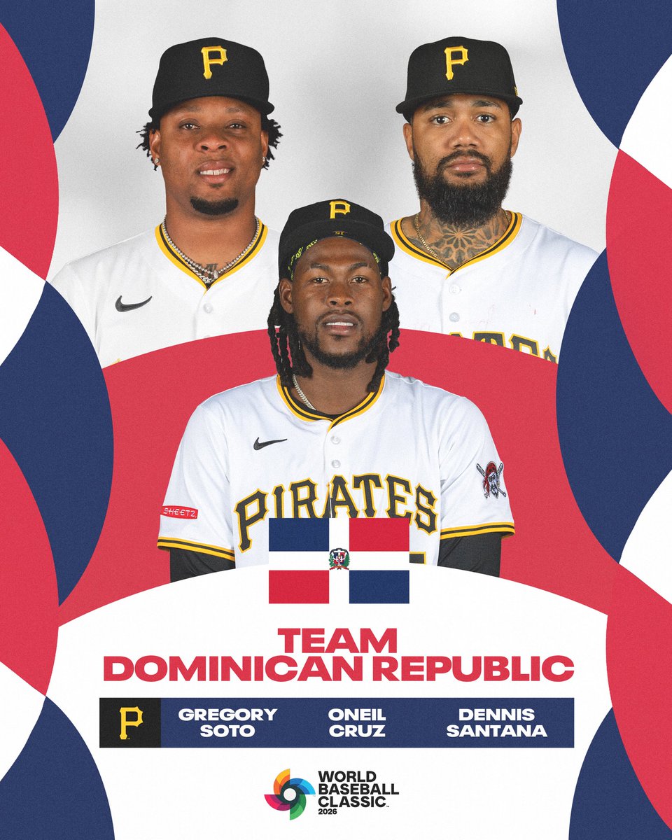 Pirates's tweet image. Oneil Cruz, Gregory Soto and Dennis Santana will represent the Dominican Republic in the World Baseball Classic! 🇩🇴