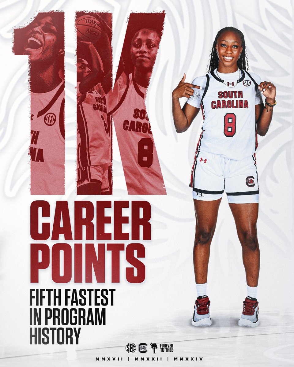 ✨HER✨

Joyce Edwards has officially reached 1,000 career points, the fifth-fastest Gamecock to do so 👏