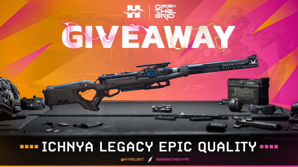 Time for another <a href="/playoffthegrid/">Off The Grid</a> giveaway! 🥳🎁

We're giving away an EPIC ICHNYA Legacy 🔫

To Enter:
🔁Like &amp; Repost
👥Tag 3 Friends
✅Follow <a href="/HypeUnit/">Hype Unit</a> <a href="/TeardropShop11/">TEARDROP SHOP</a> @moneymagician22

Winner picked in 72 hours, GLHF!⏰
