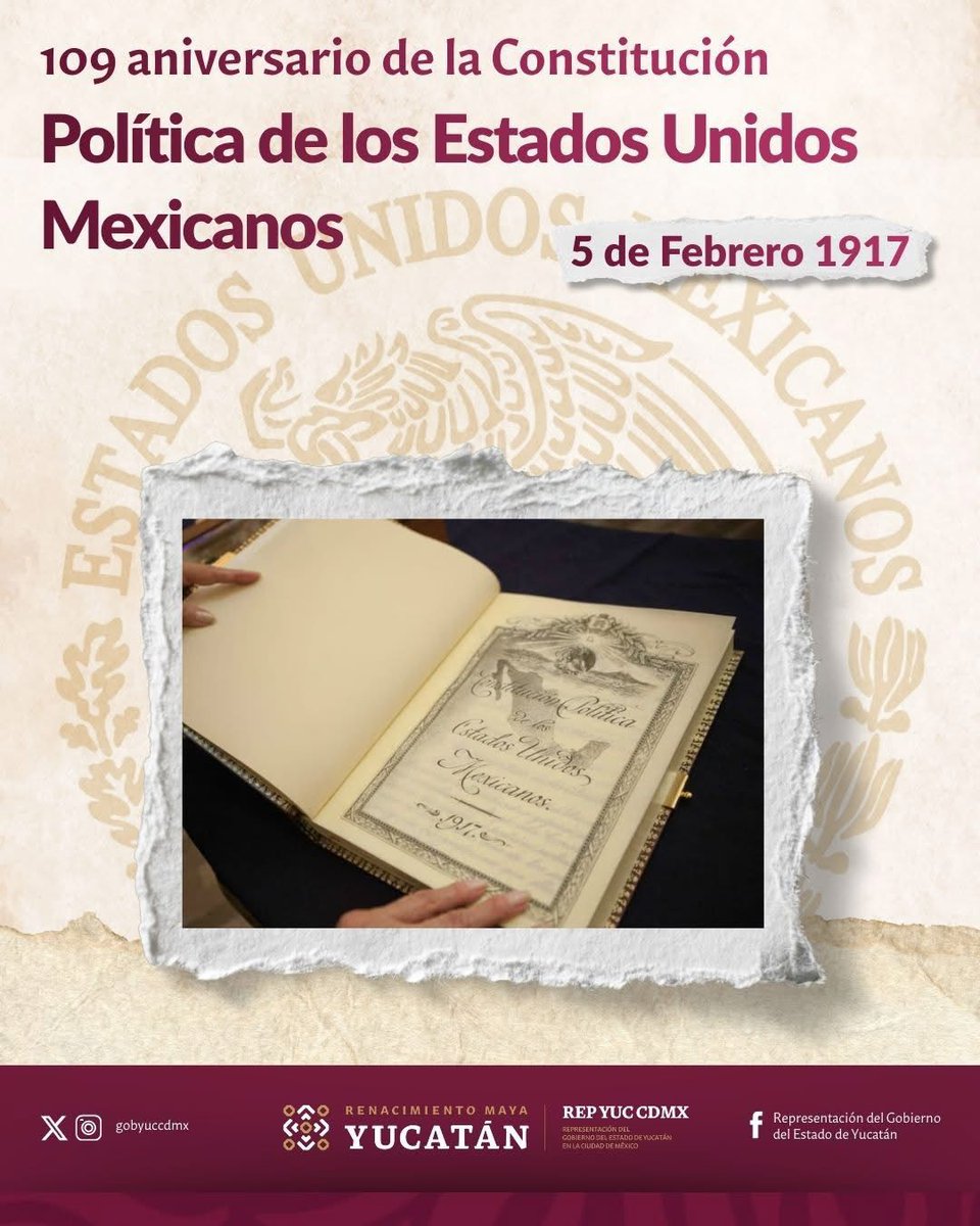 Efeméride | 5 de febrero de 1917
Se promulga la Constitución Política de los Estados Unidos Mexicanos, fundamento del Estado de Derecho y del marco legal que rige la vida pública del país.