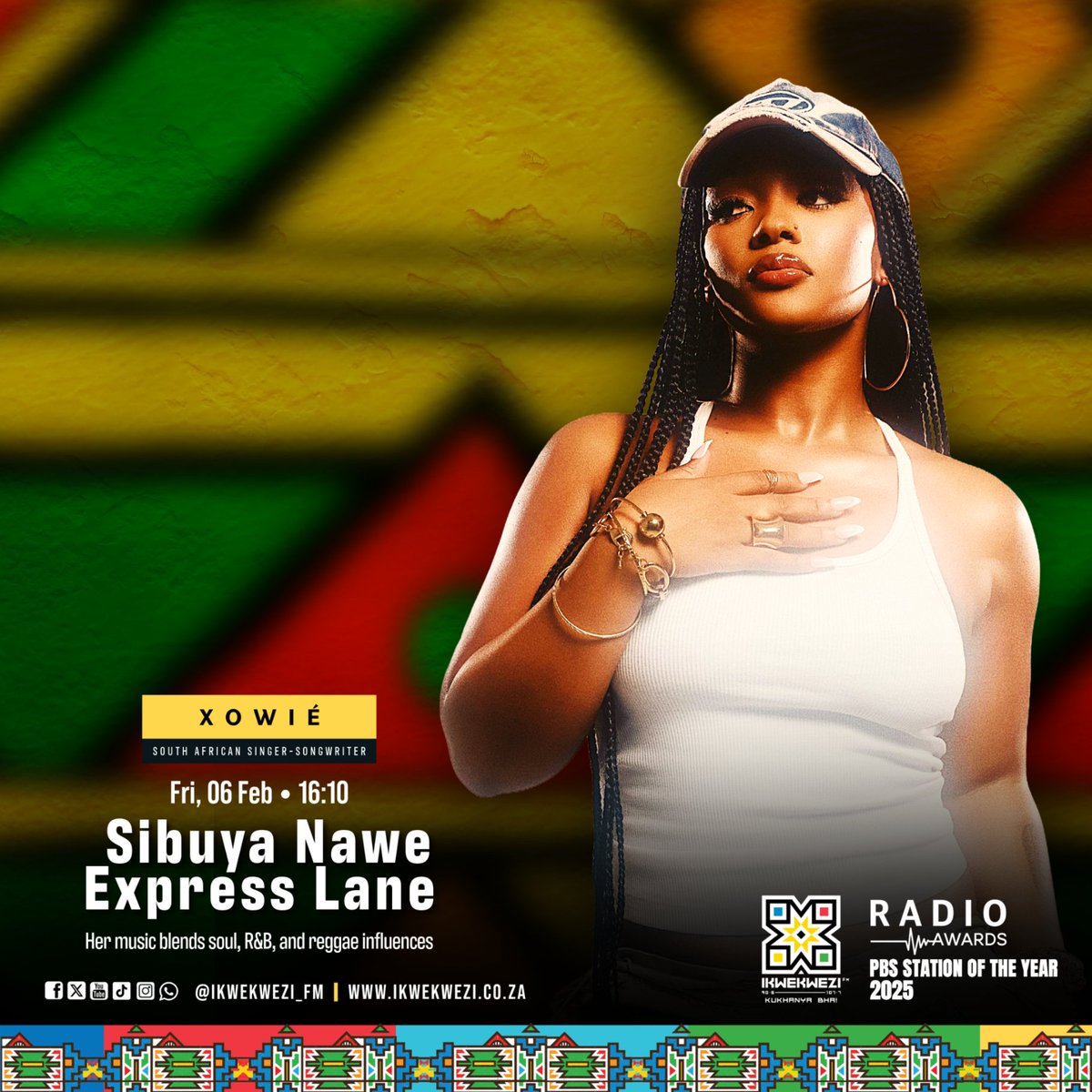 Ikwekwezi_FM's tweet photo. #SibuyaNaweExpressLane no Sbu Kurnarha 🔥
⏰16:10 #ArtistInterview // Xowié , SA singer-songwriter whose music blends soul, R&B & reggae influences
⏰16:42 #ExpressLaneMix // Artificial Rsa
⏰17:00 Fulela Wanethwa // Big Joe
#UmkhanyoNgowakho
📱 https://t.co/7Rb5HTCkOd https://t.co/1AS2te9FGv