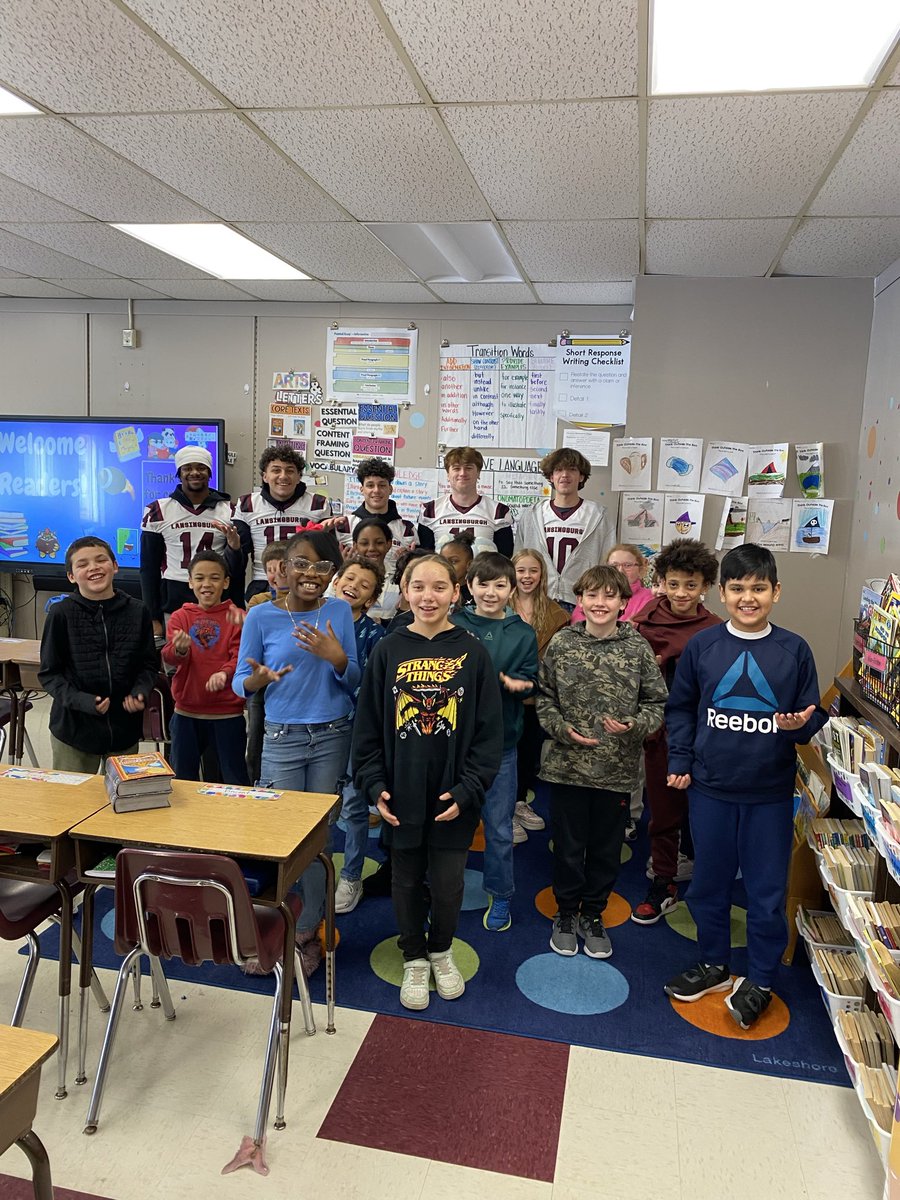 LBurghFootball's tweet photo. Another year in the BOOKS!! Some of our football players had a great time at RPES and TES for World Read Aloud Day!! Thank you to everyone who organized this day!!  #DABURGH https://t.co/ZatlvJT1W8