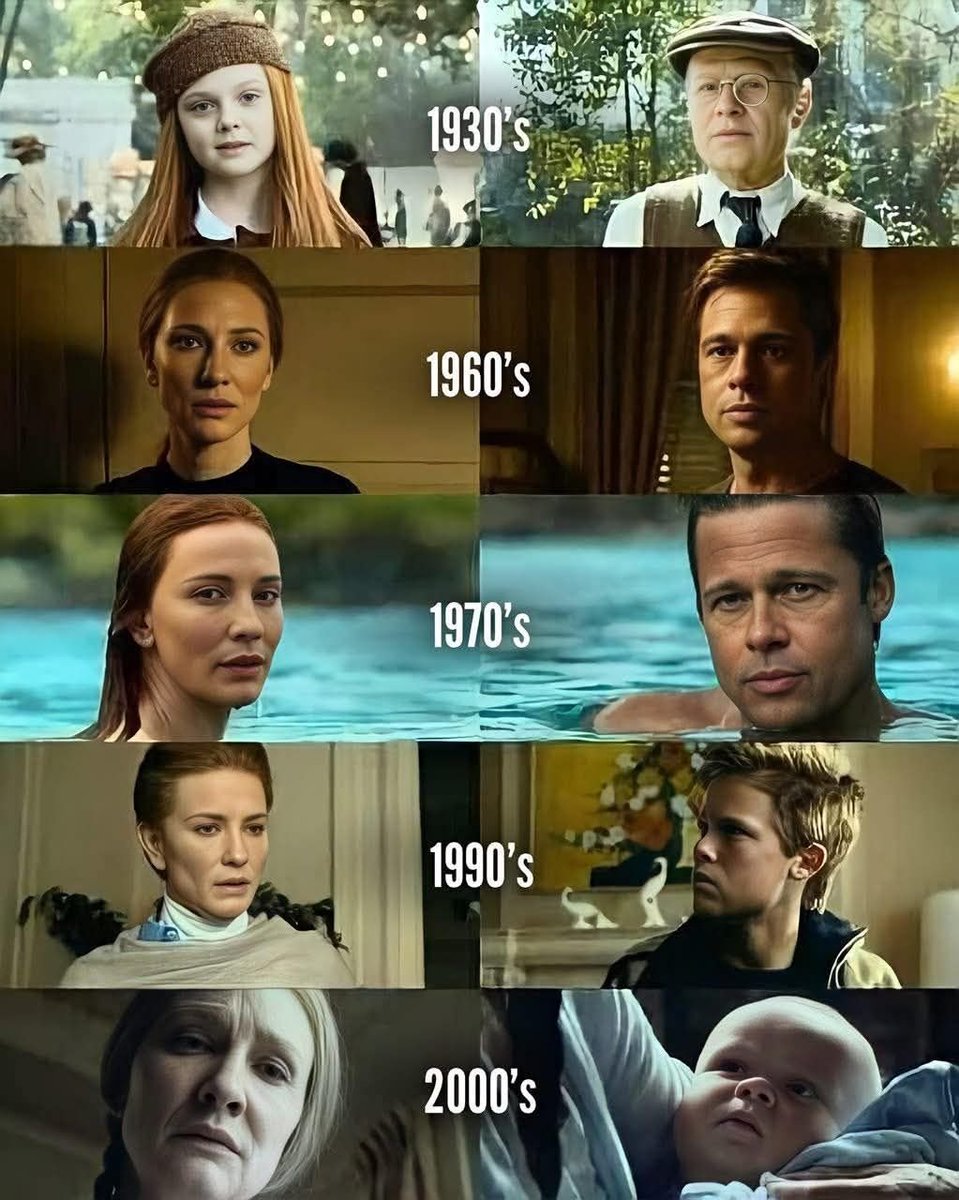 cinemaclt's tweet photo. 🎬 | 'O CURIOSO CASO DE BENJAMIN BUTTON' (2008).

Um filme que caminha para trás para falar sobre a única coisa que sempre avança: o tempo.
David Fincher transformou uma fábula impossível em um relato profundamente humano, onde nascer velho e morrer jovem não é um truque, mas uma metáfora sobre amar o tempo, perder cedo demais e aprender, tarde, o essencial.

Brad Pitt interpreta um homem condenado a nunca combinar com a vida dos outros, enquanto Cate Blanchett encarna esse amor que chega quando pode... mas não quando deve. Cada encontro é um breve milagre; cada despedida é inevitável.

Não tente viver mais, mas sim viver enquanto pode.
Porque no final, como o filme sussurra, todos envelhecemos de maneiras diferentes... e todos perdemos o que amamos.