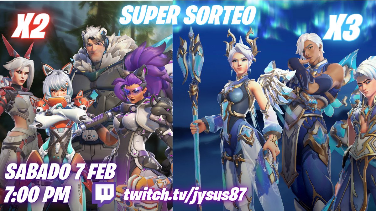 🎁MEGA SORTEO SEASON 20🎁
Gracias a <a href="/OverwatchLATAM/">Overwatch</a> estaremos sorteando

✅2 LOTES EXO-FAUNA🦊
✅3 LOTES AUROREAN FROST❄️

El dia 7 de Febrero a las 7pm CDMX en mi canal de Twitch preparense para el prime de Overwatch. Preparense para las nuevas cositas. #OW2GiveawayLATAM