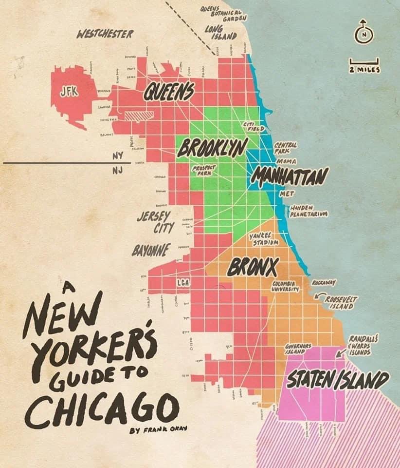 Chicago_History's tweet image. Map to help New Yorkers interpret Chicago. 

#ChicagoHistory ☑️