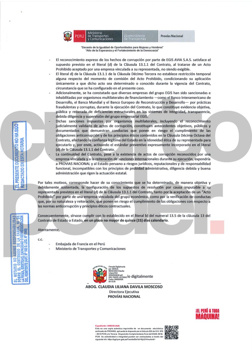 Provias Nacional resuelve dos contratos, dos importantes obras quedan paralizadas: Carretera Central y la Vía Expresa Santa Rosa, a la salida del aeropuerto. Proyectos para los que no existía presupuesto como la misma Directora de Provías, Claudia Dávila, confirmó a #CuartoPoder