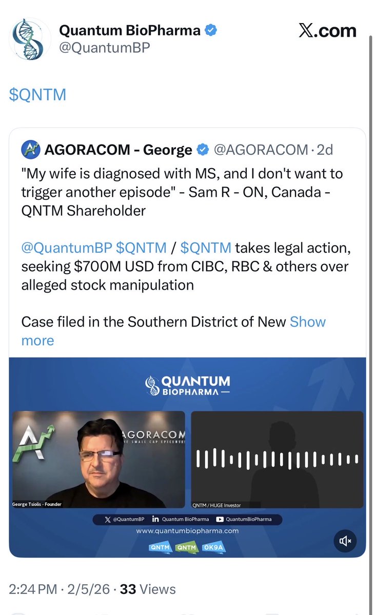 This messaging from <a href="/QuantumBP/">Quantum BioPharma</a> is becoming more despicable with each passing day. They are effectively praying on MS patients and their families.

If $QNTM cared about curing MS, they wouldn’t waste so much $$ on dumb stuff like meals, entertainment, and a gold mining project in