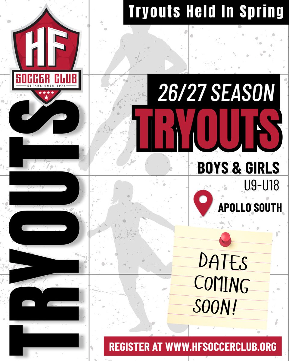 HFSoccerClub1's tweet photo. Ready to join the club? Tryouts are coming soon for our U9-U18 Boys &amp; Girls!

Register before March 8th to secure your spot! https://t.co/b9URgEuHJj https://t.co/pHbwhXMni5