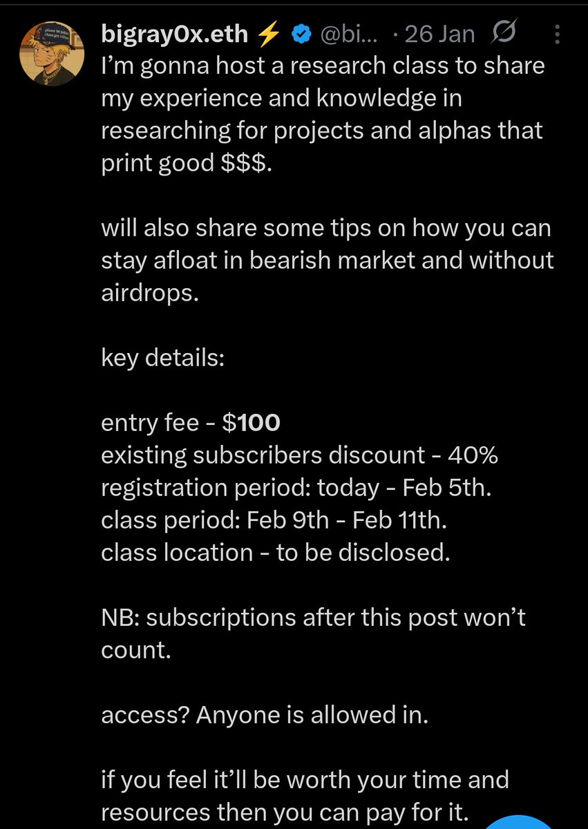 You mean this $100 course guy?

I hope those who paid and joined this course will get at least $100 back from some of his alpha airdrops 😄

Maybe I should start a course on "How to not join the airdrops!" 😹

Entry fee - $10 😆