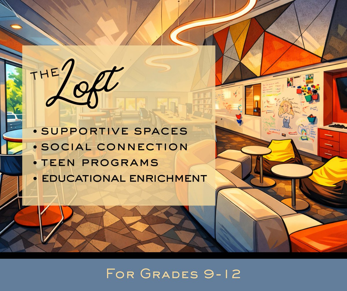 Teens, have you been to the Loft? We invite you to this amazing space made just for you! We also have great programs for you to enjoy such as open mic nights, game nights, and crafts. Coming up - join us for Anti-Crash Out Yoga and our Teen Job Fair.  bit.ly/4rEwO1T