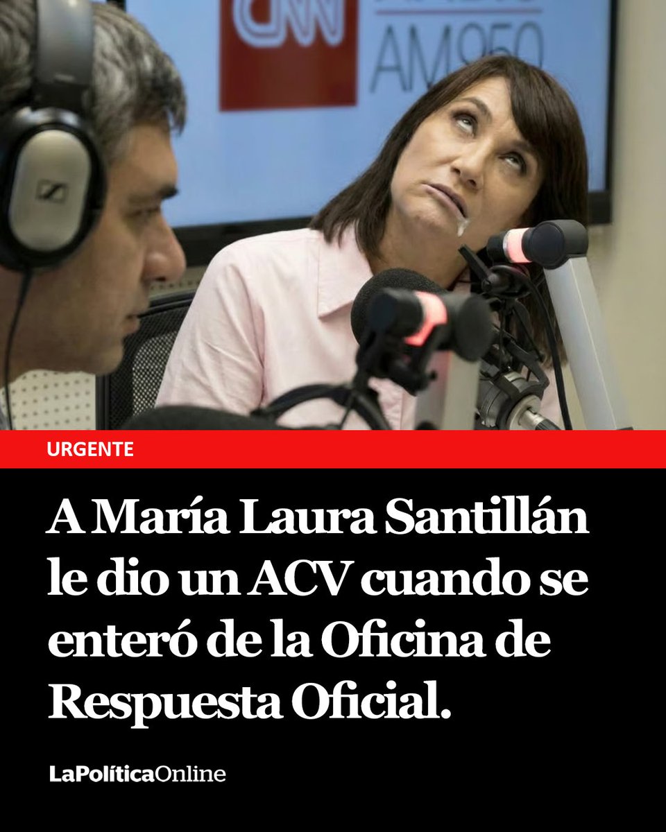 ACV

La periodista María Laura Santillán, sufrió un ACV tras enterarse de la creación de la Oficina de Respuesta Oficial. 
Los compañeros quedaron absortos: "Pensamos que estaba jodiendo".