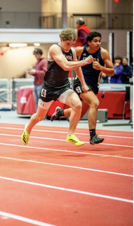 braydon_fowler's tweet photo. I just ran a PR in the 55m last Tuesday at the CAL Open getting me third place with a 6.77! I’m hyped to be able to go to states next Friday with my team! https://t.co/Iowkqh6idk