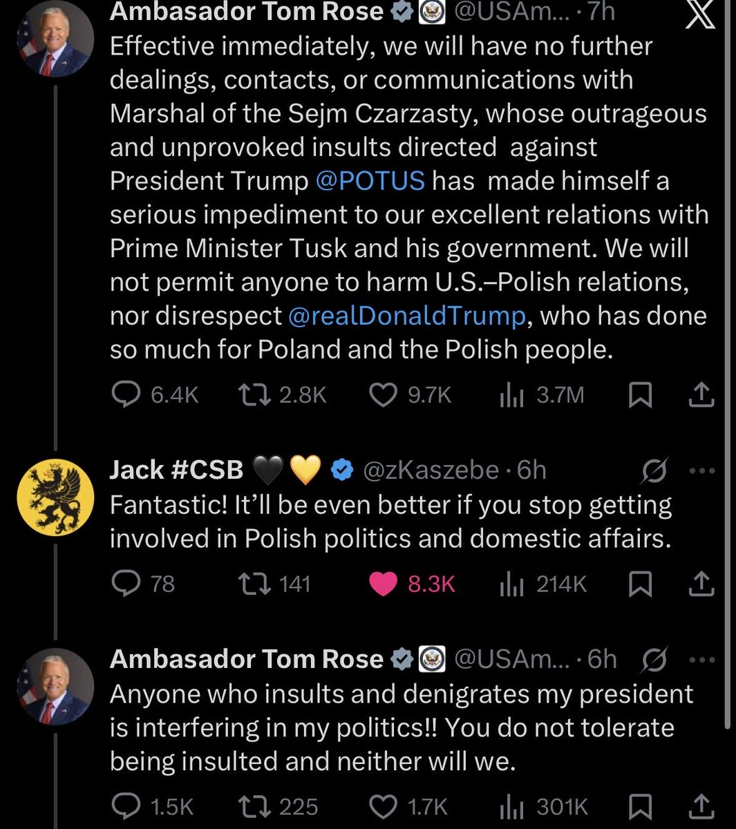 we are blowing up the US-Poland relationship because Poland’s speaker of the legislature doesn’t support an Israeli initiative to give Trump the Nobel peace prize

more than anything, I can’t get over how pathetic this is. hegemonic crybullying as foreign policy. jesus christ