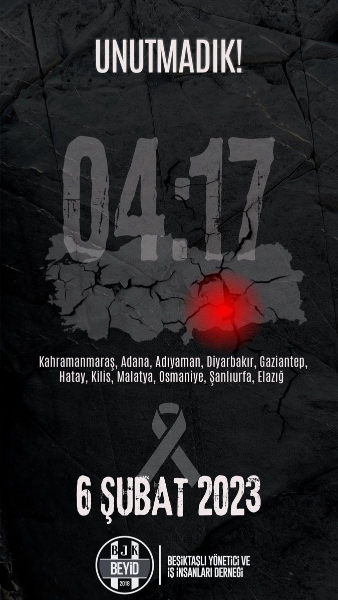 6 Şubat 2023 depreminde kaybettiğimiz vatandaşlarımızı rahmetle anıyor, geride kalanların acısını yüreğimizde taşıyoruz.
Unutmadık, unutmayacağız.