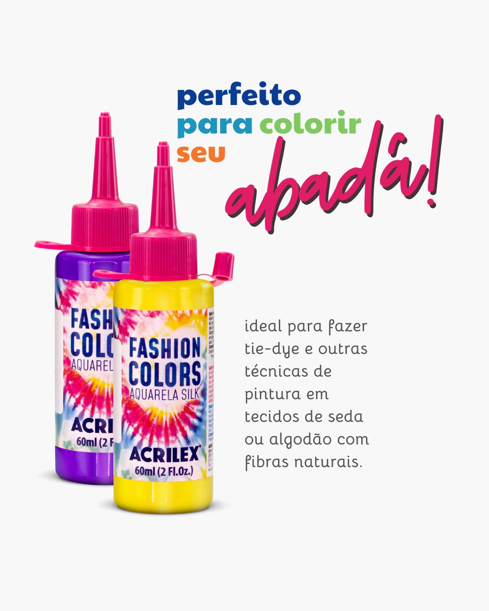 AcrilexBrasil's tweet image. Tie-dye no Carnaval é sinônimo de cor, liberdade e muita personalidade!

Com a Fashion Colors Aquarela Silk Acrilex, você cria estampas vibrantes em tecidos de algodão.

#acrilex #carnavalacrilex #tiedye #carnavalcustomizado