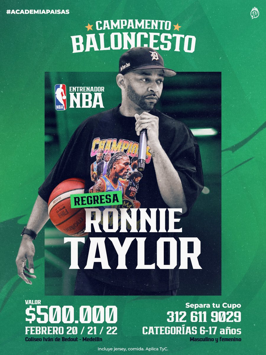 😎 ¡HEY PAISAS! REGRESA EL MAESTRO DE LAS GRANDES LEYENDAS DE LA NBA 🔥

RONNIE TAYLOR ESTARÁ DE NUEVO EN NUESTRO CAMPAMENTO ESTE 20, 21 Y 22 DE FEBRERO 😎

✅ ¡Últimos cupos! Reserva el tuyo al WhatsApp: 312 6119029
