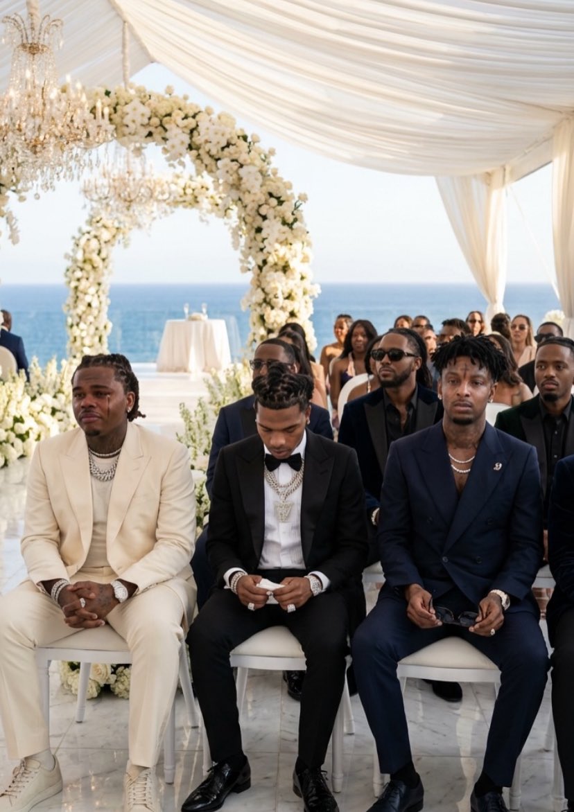 Gunnadaily4ever's tweet image. Gunna, Lil Baby &amp;amp; 21 Savage at Young Thug &amp;amp; Mariah The Scientist’s wedding 🥹