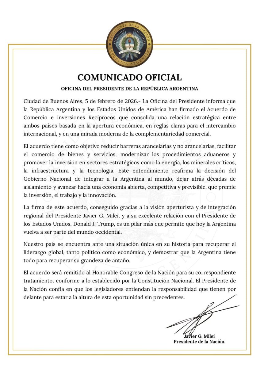 Argentina y Estados Unidos firmaron un acuerdo sobre comercio e inversiones recíprocos