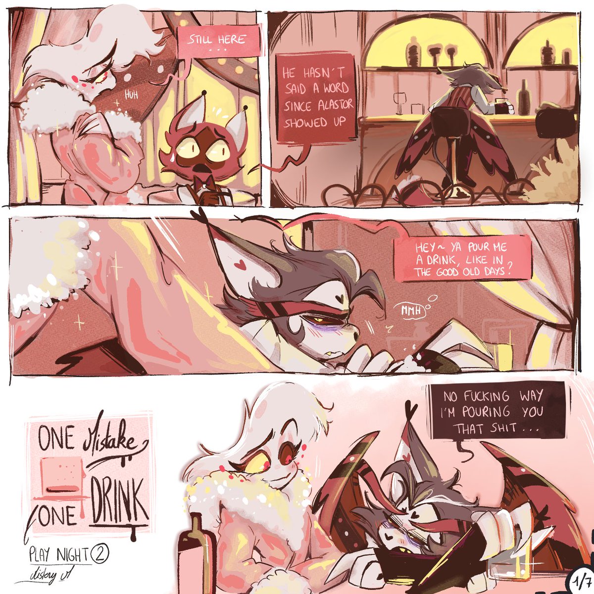 I don’t think that bottle will last long🫗...

Play Night 2:
One Mistake, One drink

#Huskerdust #PlayNightComics