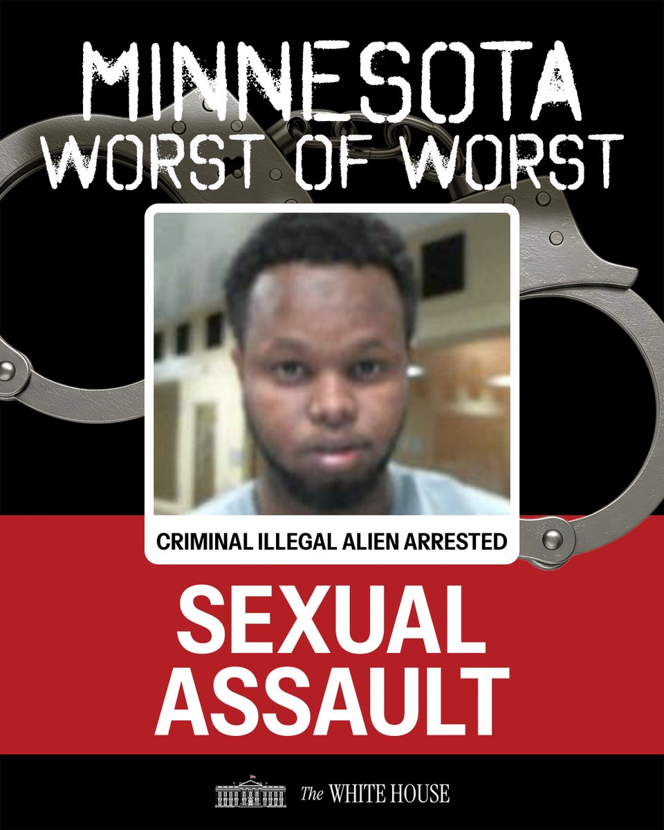 🚨Meet Abdiaziz Ahmed, an illegal alien from Somalia, who is convicted of sexual assault.

Thanks to ICE, this predator is off Minnesota’s streets.
