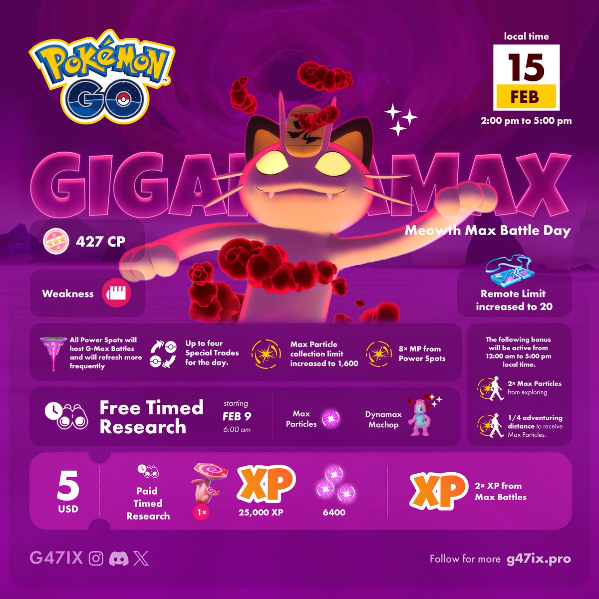 g47ix's tweet image. Meowth, that's right! 
GMax Meowth will be featured during Max Battle Day on Feb 15.
#pokemongo