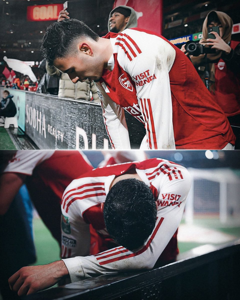 The image shows Martinelli gasping for breath on the sidelines while his teammates were celebrating.

I truly admire his energy and effort.

I've never seen him complain or react negatively, even when facing intense criticism from fans.

Sometimes I get annoyed watching him play