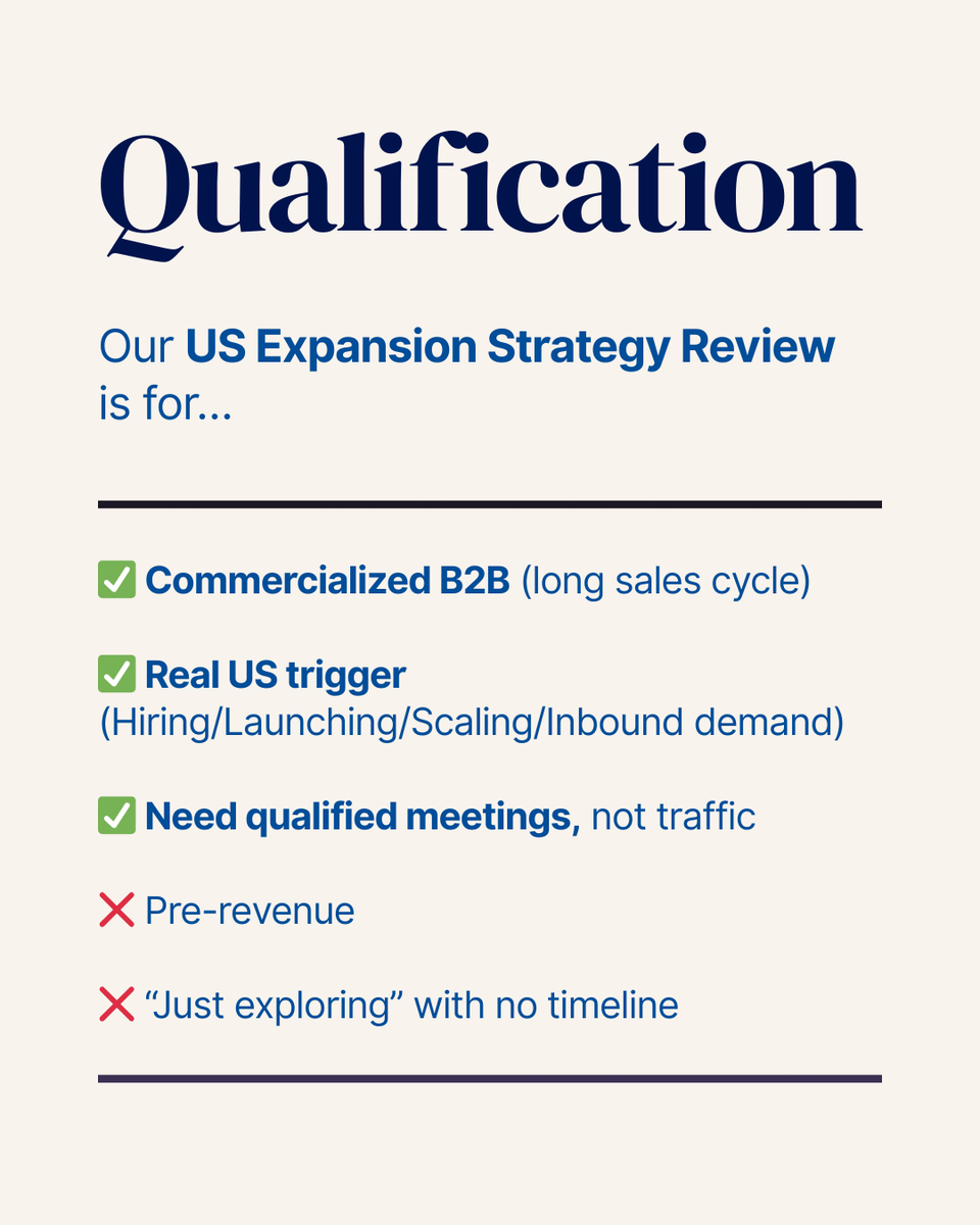 Is your US go-to-market plan ready? 

In 30 minutes, we’ll stress-test your assumptions, flag key risks, and give you clear guidance, whether it’s time to launch or pause. 

Book your US Expansion Sanity Check now: bit.ly/3O91WI9