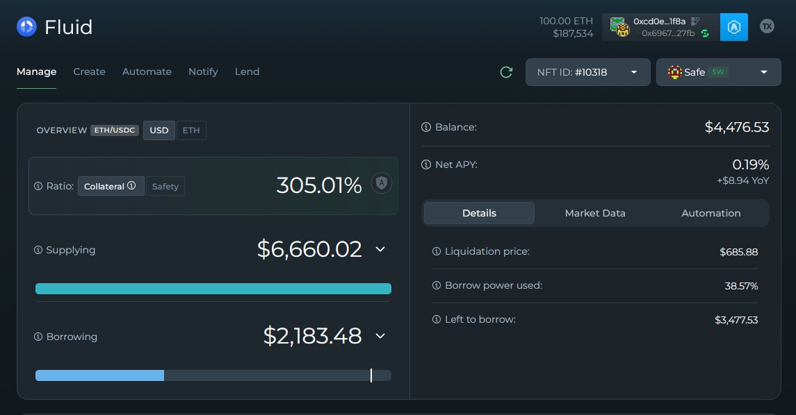 this is a pro tip: some protocols have higher LTvs than others

💡translated: if you move over you get a lower liquidation price

(without doing anything else whatsoever)

example $ETH / $USDC position on <a href="/arbitrum/">Arbitrum</a>:
- Compound V3-USDC, liq price: $701
- moved to Fluid, liq price:
