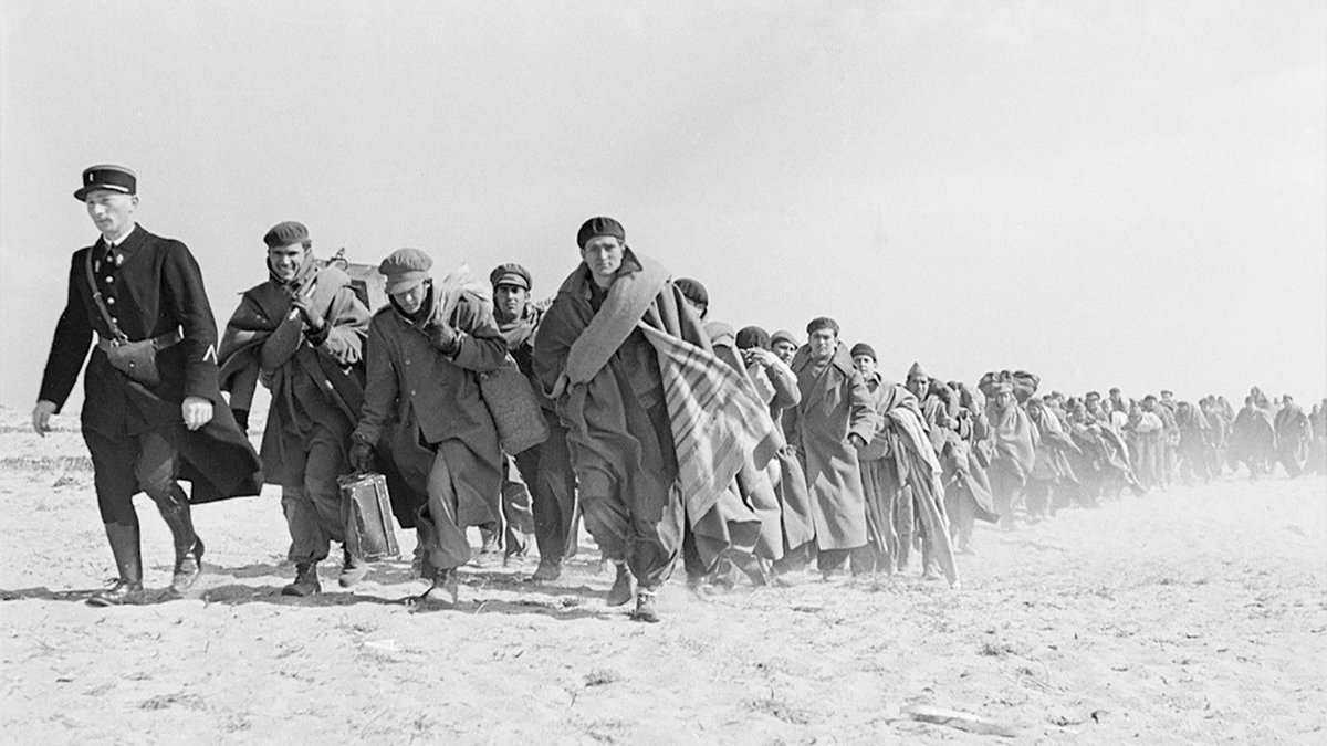 AssociacioBoix's tweet photo. Una columna de refugiats republicans provinents del Camp d'Argelers de camí cap a El Barcarès.
Francesc Boix és l'home que camina darrera el gendarme.
La foto és de Robert Capa segons consta a l'International Center of Photography de Nova York.
Fil⬇️ https://t.co/ar1O4H1kfX