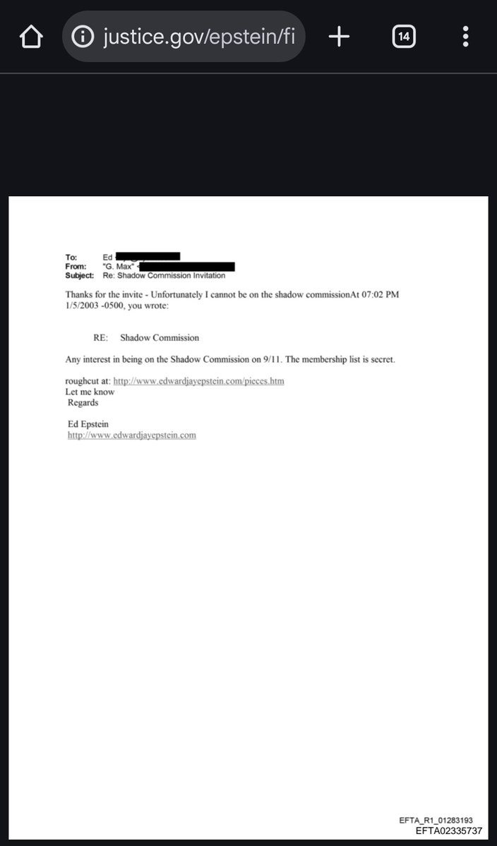 smalls2672's tweet image. Holeeee shit bro.....

To Ghislaine Maxwell

"Any interest in being on the one the shadow commission on 9/11?"

#EpsteinFiles