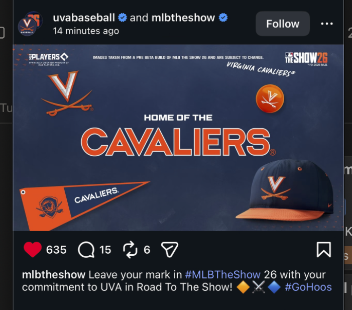 xandertilock's tweet photo. Virginia baseball will be part of MLB The Show 26. https://t.co/Dh8seQN07g