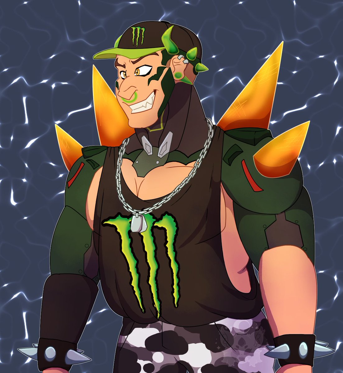 OpalPanda21's tweet photo. Gift for @conorgoldenboy 
Love watching his streams and I thought Hazard with a Monster skin would be fun to draw. Do I see it being in game, no, but it was still fun to make.
#hazardoverwatch #OverwatchFanart #hazard #overwatch https://t.co/DvlCEzWwZW