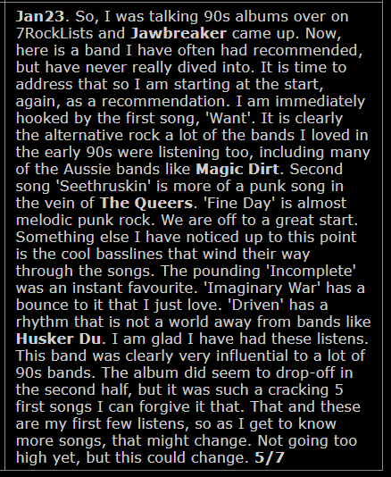 7RockLists's tweet photo. @jbbricker @DJarrettMcCall #1990AlbumsTop20 with @jbbricker
Day 5.
1⃣6⃣
(I have a Top12. 13-20 could be any order).
#UnFun - Jawbreaker https://t.co/HG6RcnynmE