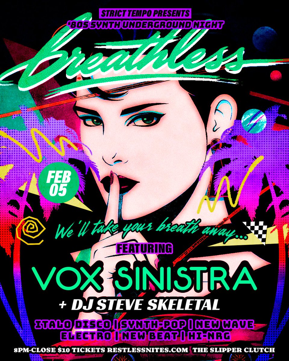 Vox_Sinistra's tweet image. Hey icons — tonight is the night! Join us in DTLA for a night of ‘80s escapism 💃🪩 as me and Steve Skeletal usher in the first Strict Tempo event downtown since 2022! 👯‍♀️

8pm-close at The Slipper Clutch — presale tix at Restless Nites 🎉 

#losangeles #laevents #dtla