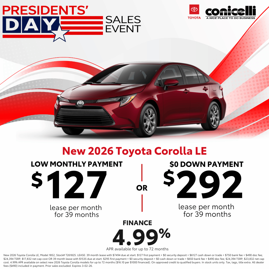 ConicelliSpring's tweet image. The Presidents’ Day Sales Event is live at Conicelli Toyota of Springfield! Explore great Toyota lease &amp;amp; finance offers before they’re gone. Shop specials 👉bit.ly/2xIu6C9