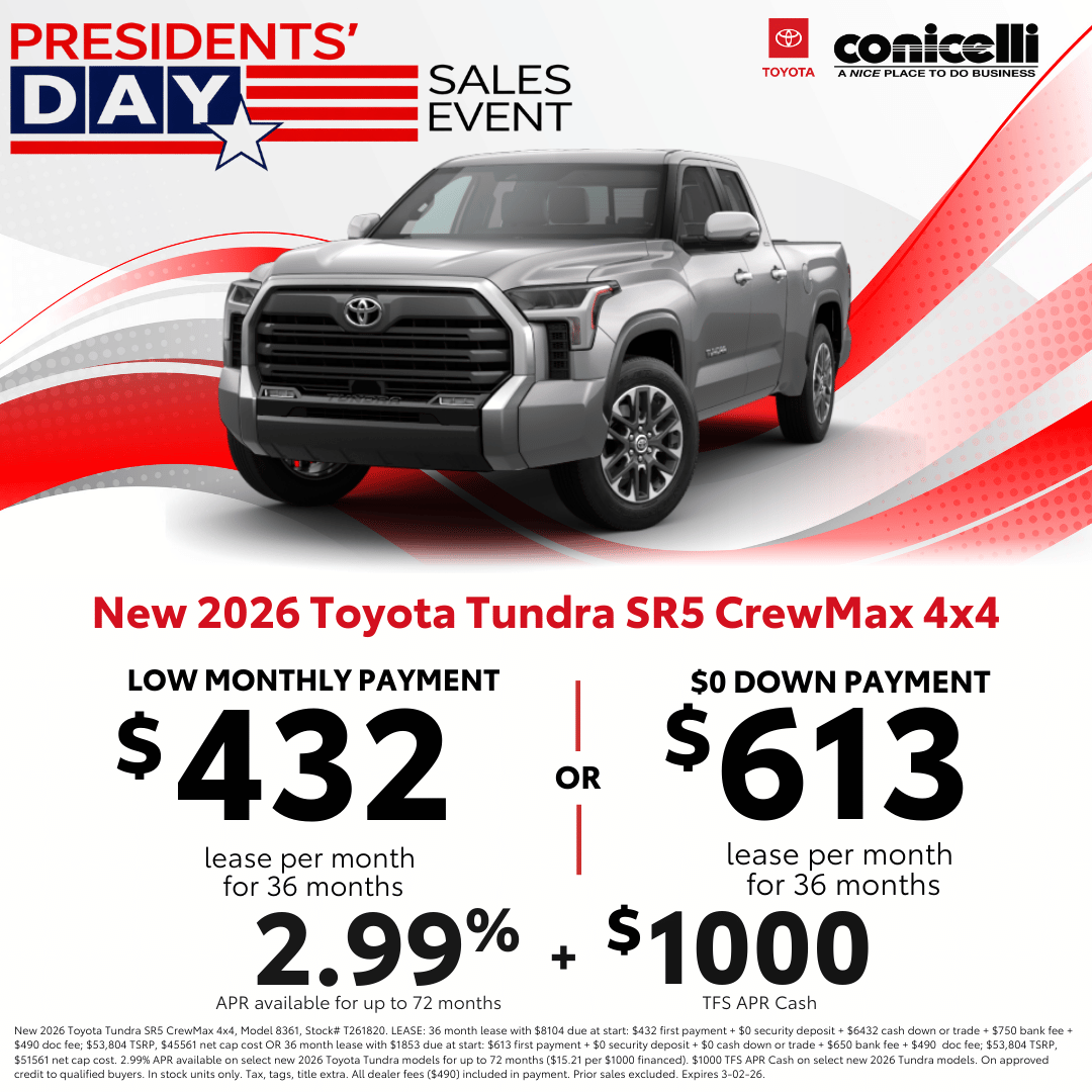 ConicelliSpring's tweet image. The Presidents’ Day Sales Event is live at Conicelli Toyota of Springfield! Explore great Toyota lease &amp;amp; finance offers before they’re gone. Shop specials 👉bit.ly/2xIu6C9