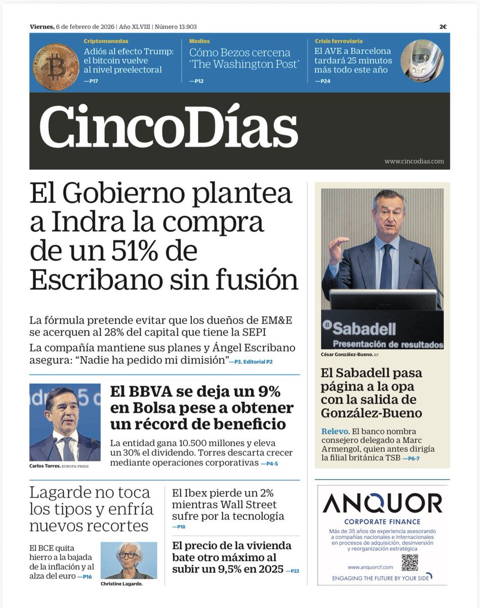 #Indra #Escribano #BBVA #Lagarde #tipos #Ibex #WallStreet #vivienda #Sabadell #GonzálezBueno #AVE #Trump #bitcoin #Bezos #TheWashingtonPost