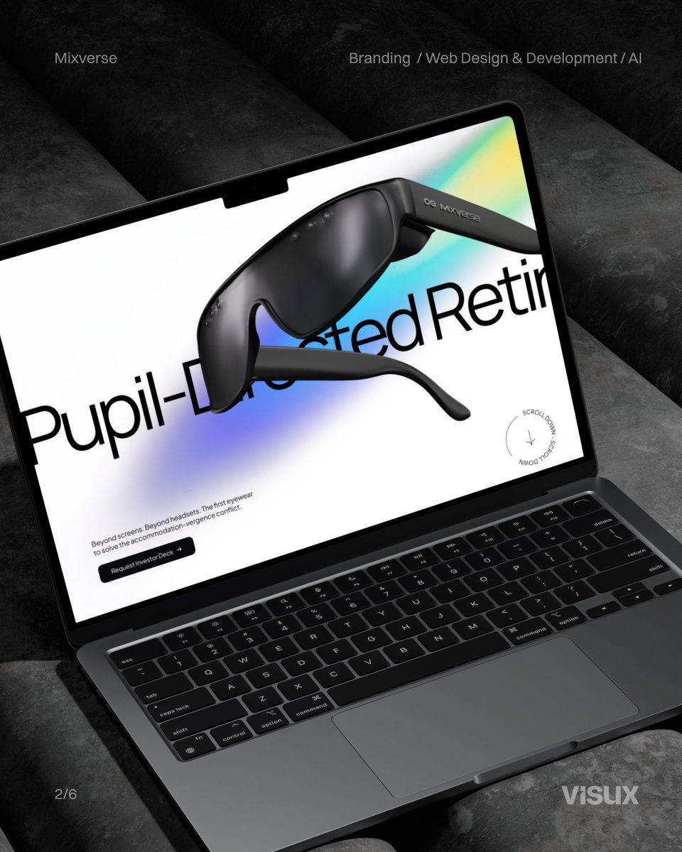 Visux_net's tweet photo. After successful work on Ficas and Bitcoin Capital, Dr. Ali Mizani Oskui and Sanjeev Karkhanis, came to us with an ambitious challenge: help them go to market with a revolutionary, patented retinal-projection glasses.

Over the last months we delivered a branding, a focused landing page, a trade-show booth, marketing collateral and short videos.

The @Mixverse_com team gave us really generous feedback (NPS 10/10 <3), which means a lot. We’re glad to have earned your trust and excited to keep supporting you as you head into the next phase of your inspiring journey.